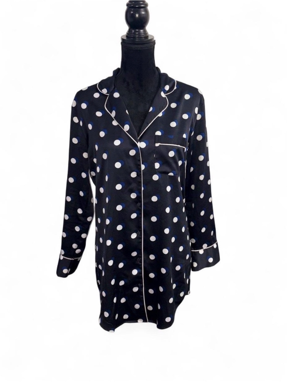 Victoria’s Secret navy Polka Dot Satin like nightgown size XS